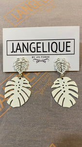 White Monstera Earrings