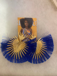 Blue And gold fan earrings