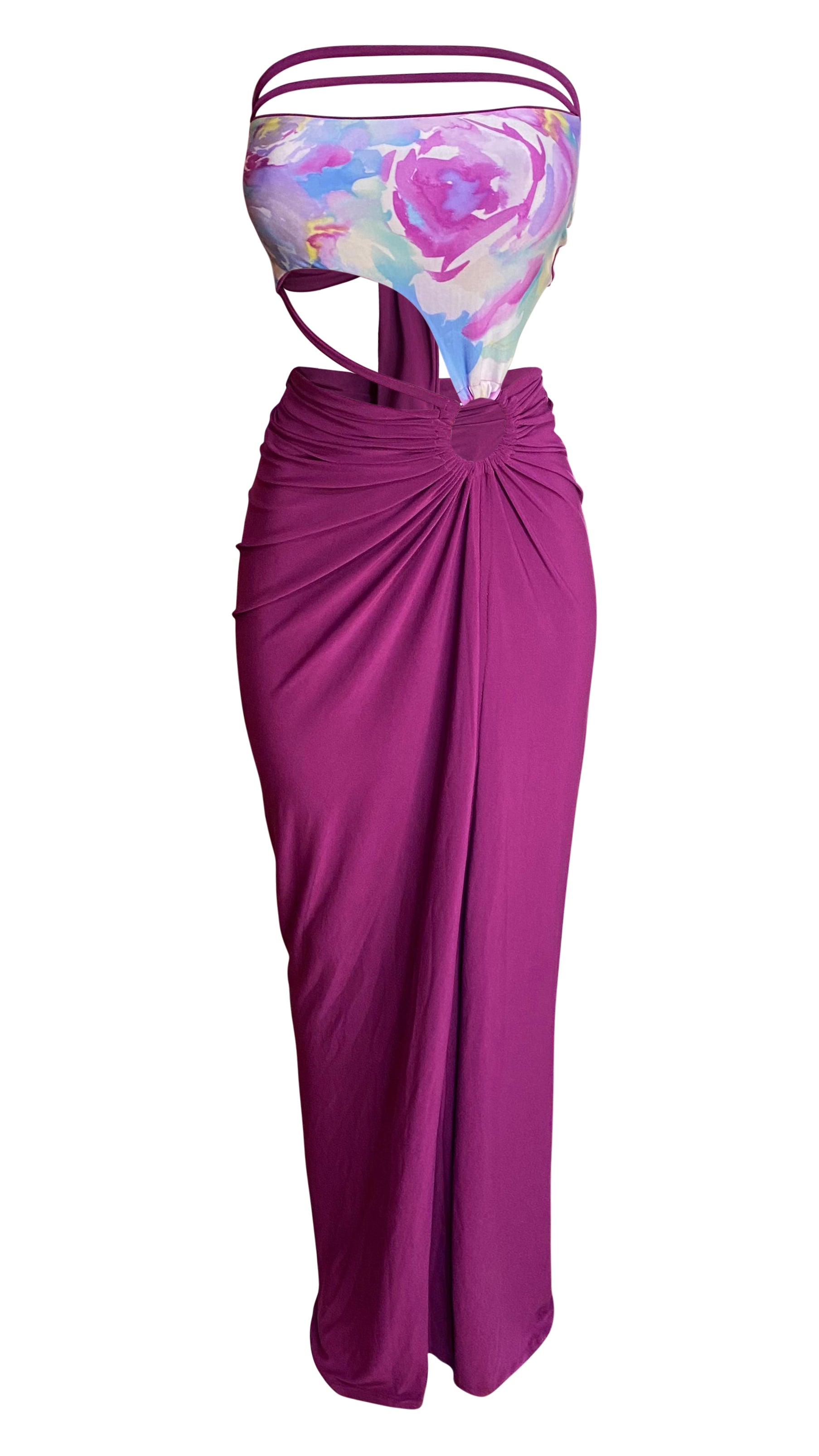 midi dress with ruffle hem Give Your All Taupe & Lavender Paisley Ruffle Hem Midi Dress