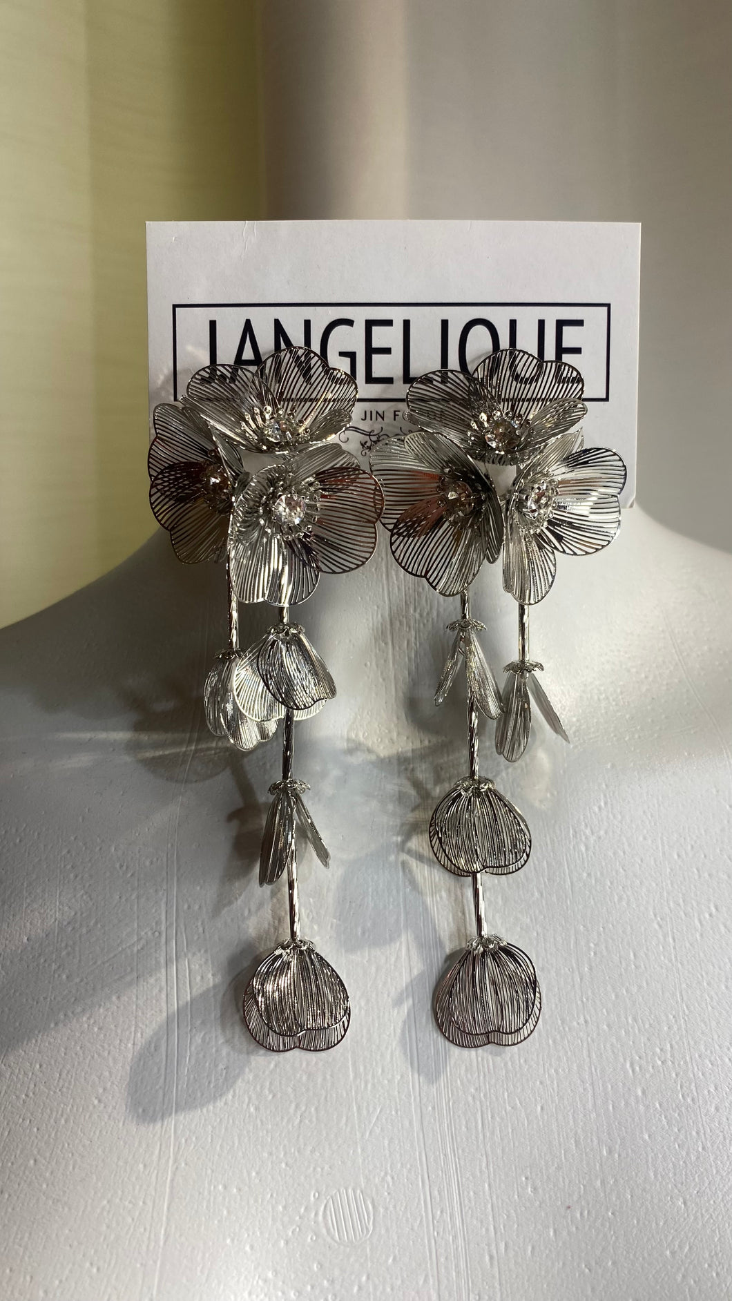 Floral Silver Drop Earrings