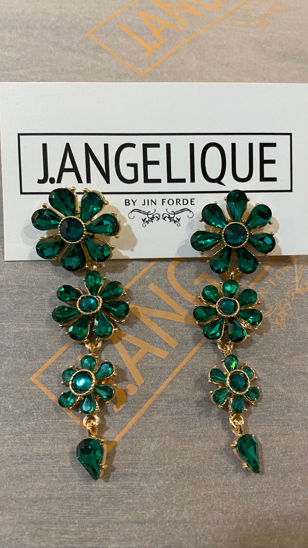 Green Flower Gem Earrings