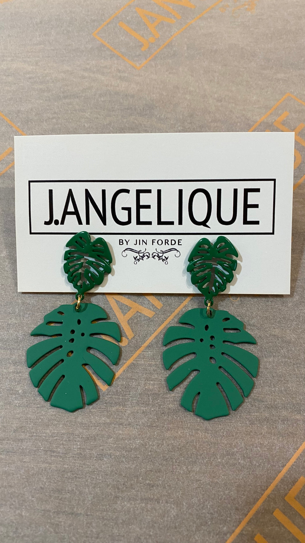 Green Monstera Earrings