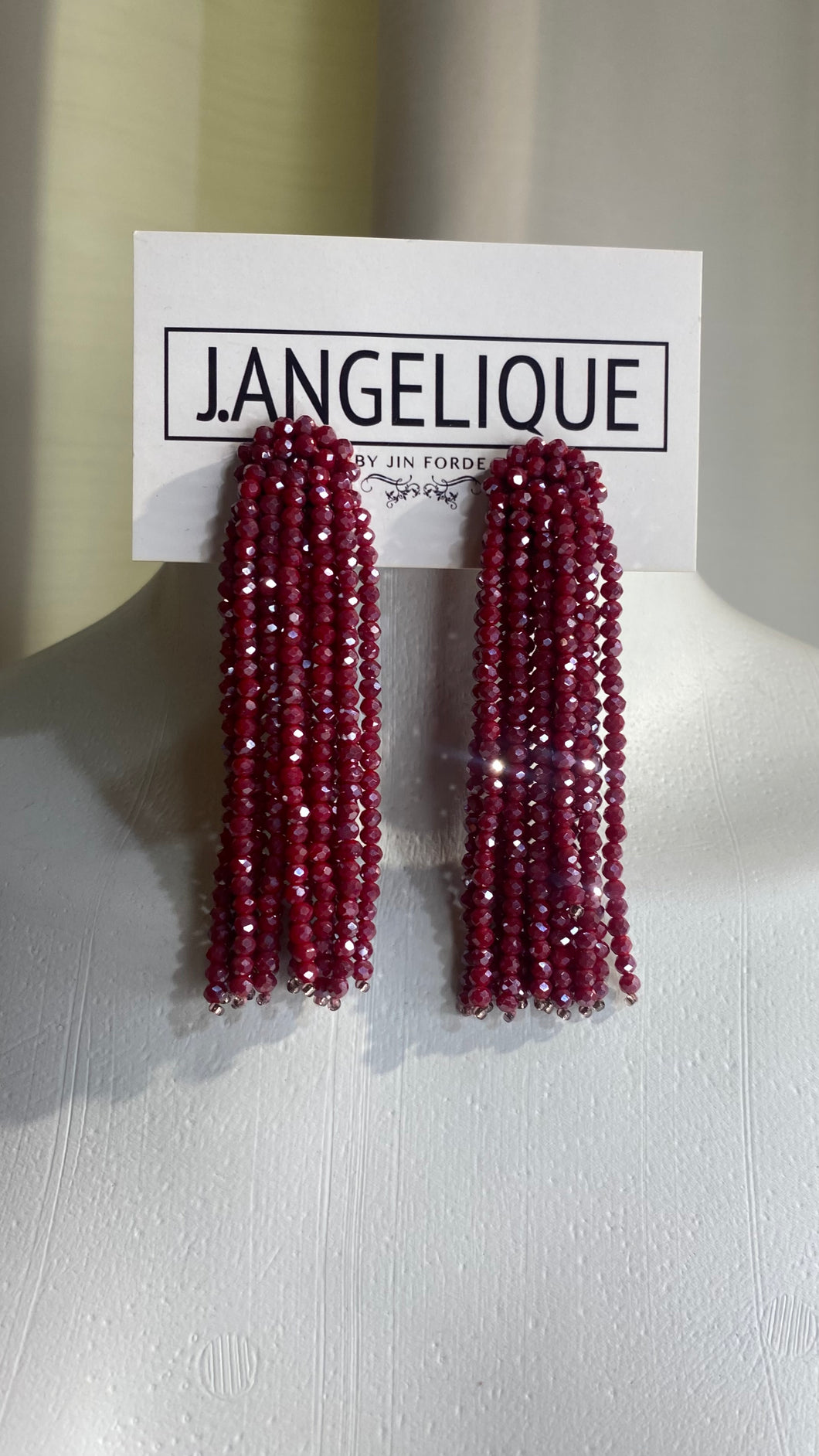 Wine Red Beaded Earrings