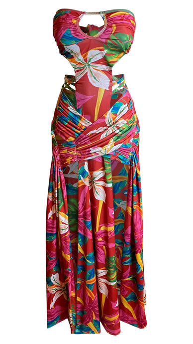 Colorful floral dress on a white background. Perfect for vacation and summer or Carnival Travel.