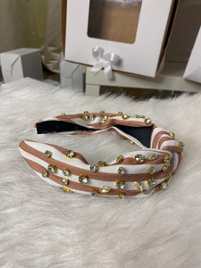 Dusty rose/white beaded headband