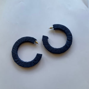 Navy Blue Straw Hoop Earrings