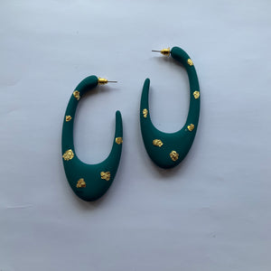 Teal & Gold Oval Earring