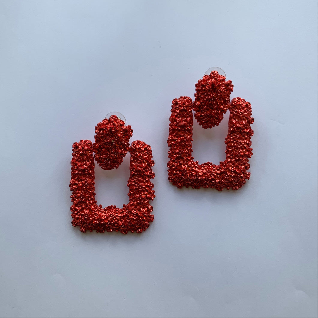 Red Textured Rectangle Earring
