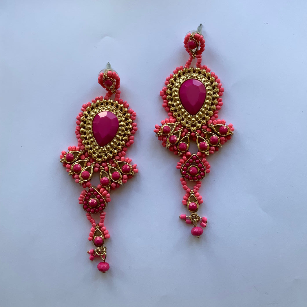 Pink Bejeweled Teardrop Earring