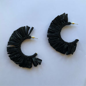 Exotic Black Straw Hoop Earring