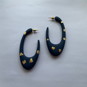 Navy & Gold Blue Oval Earring